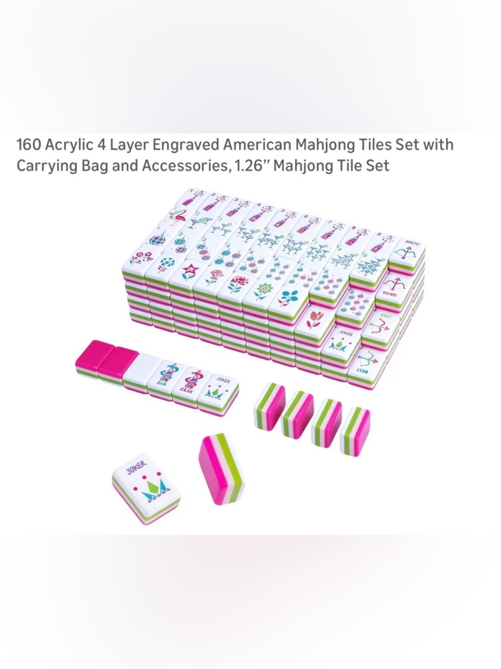 Premium Home Mahjong Set in White with Pink & Green Accents - Picture 8 of 13